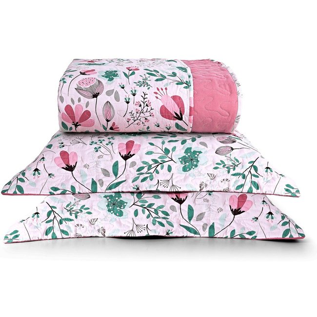 Kit Cobre Leito Queen Casa Modelo Enxovais Botanical Rosa Micropercal 200 Fios 7 Peças