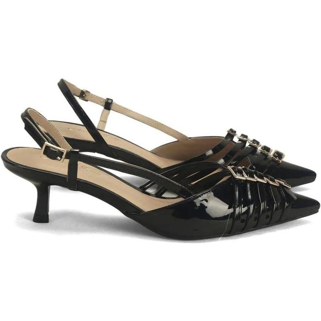 Scarpin Slingback com Fivelas Preto Ana Mello Elegância Incolor