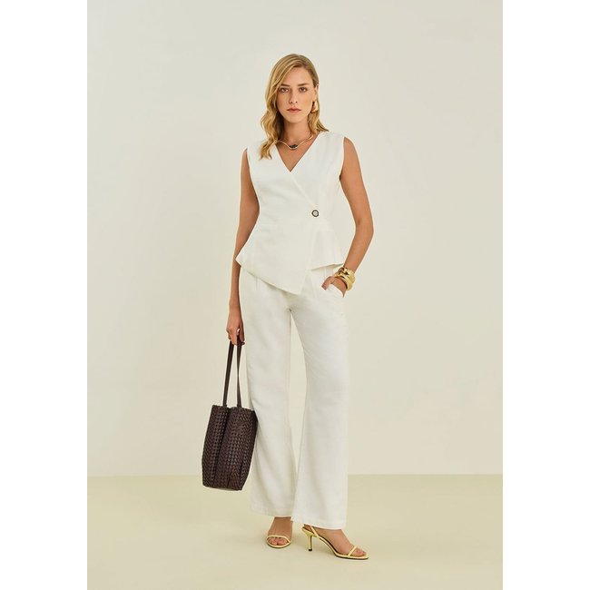 Colete Maria Valentina Ajustado Sem Manga Padrão Off-white