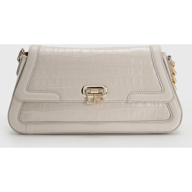 Bolsa Feminina Jorge Bischoff Média Croco Off-White