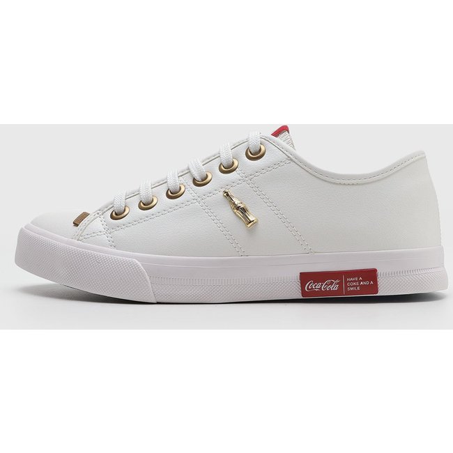 Tênis Feminino Coca Cola Ilhós Dourado Branco