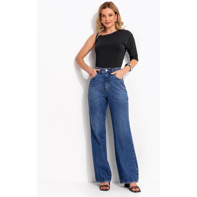 Calça Flare Em Jeans Azul Médio Quintess