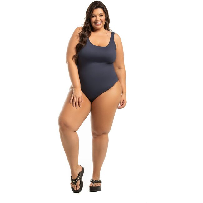 Maiô Regata Básico com Bojo Fixo Plus Size Azul Marinho
