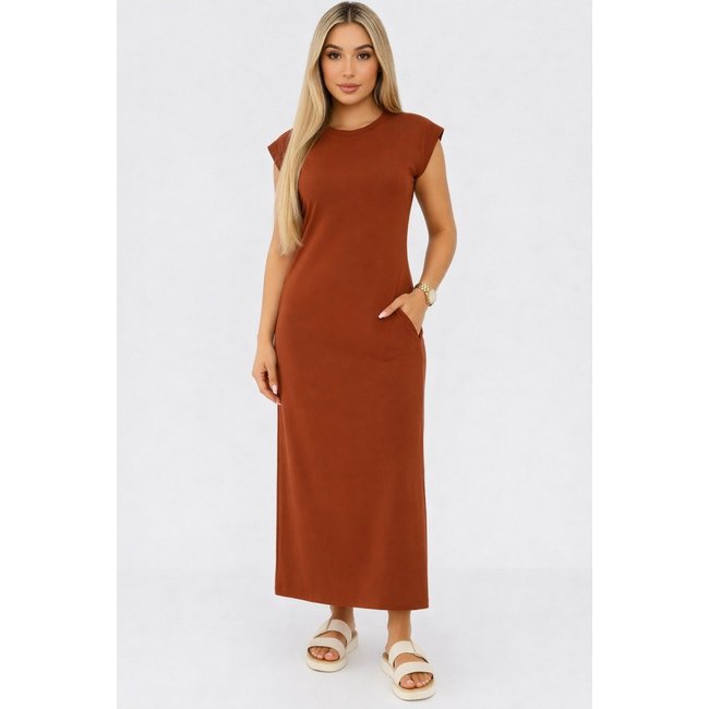 Vestido Longo D Bell Outlet Fashion Fenda Marrom