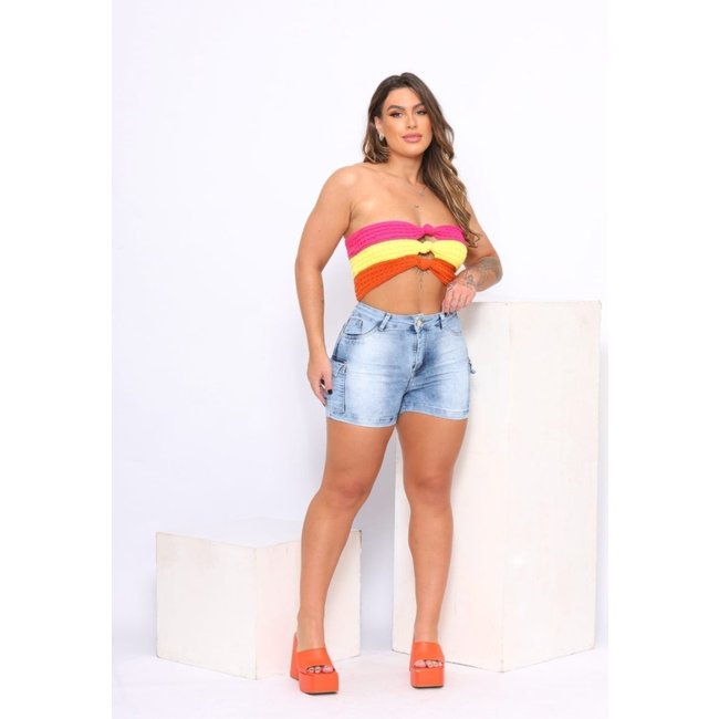Shorts Cargo Feminino Azul Jeans Alleppo Jeans
