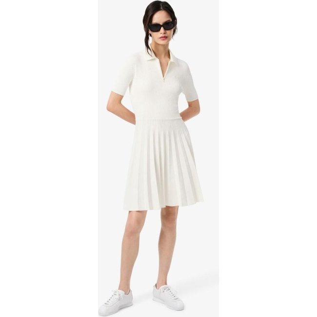 Vestido com Colarinho Polo Plissado Branco