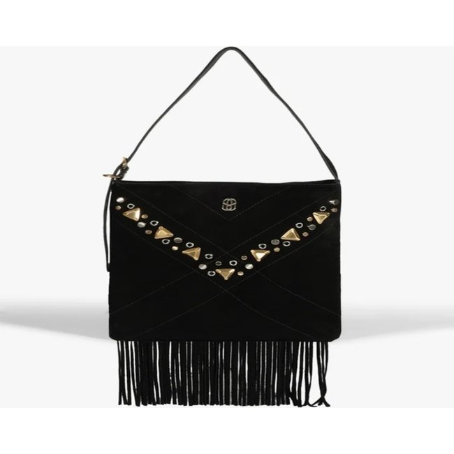 Bolsa Schutz Mally Tiracolo Pequena Franjas Preto