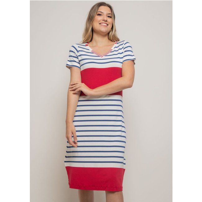Vestido Pau a Pique Listrado Vermelho e Azul VERMELHO - XL Pau a Pique