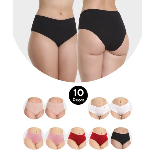 Kit 10 Calcinha IMI Lingerie Pós Parto Algodão Gestante Maternidade Cós Alto Silvana Multicolorido