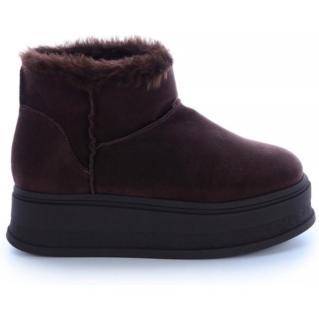 Bota de Pelos Damannu Shoes Forrada Plataforma Cano Baixo Marrom