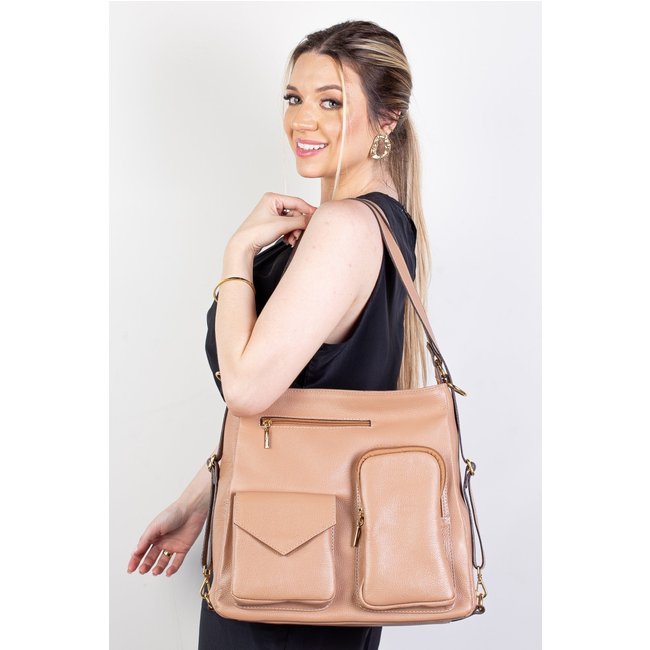 Bolsa Andrea Vinci Mochila De Couro Liso Érica - Bege