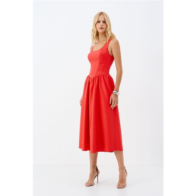 Vestido Midi PU Saia Fluida ACT Feminino