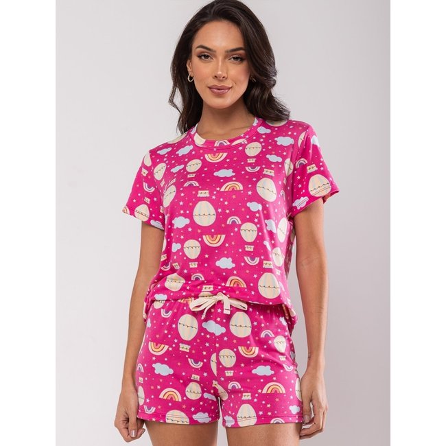 Pijama Short e Blusa M/C Malha Salvatore Fashion Rosa