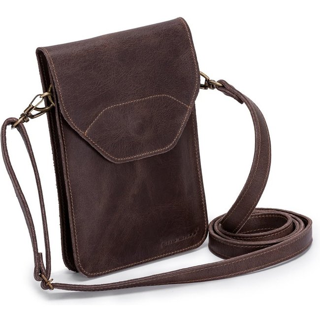 Bolsa Carteira Couro Legitimo Documento/celular Crossbody MARROM ESCURO
