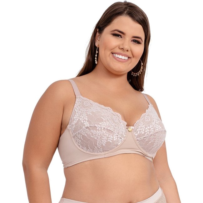 Sutiã IMI Lingerie Sem Bojo Plus Size Reforçado Sustentação Renda Suzane Bege