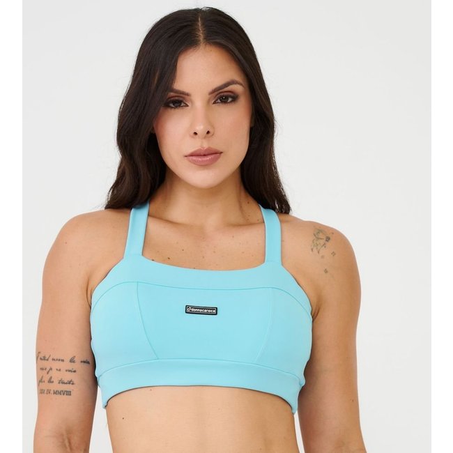 Top Faixa Com Recortes Azul Poliamida Com Bojo Donna Carioca