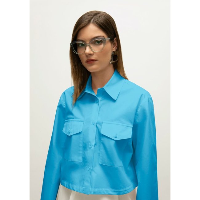 Camisa Iódice Manga Longa Com Bolso Azul
