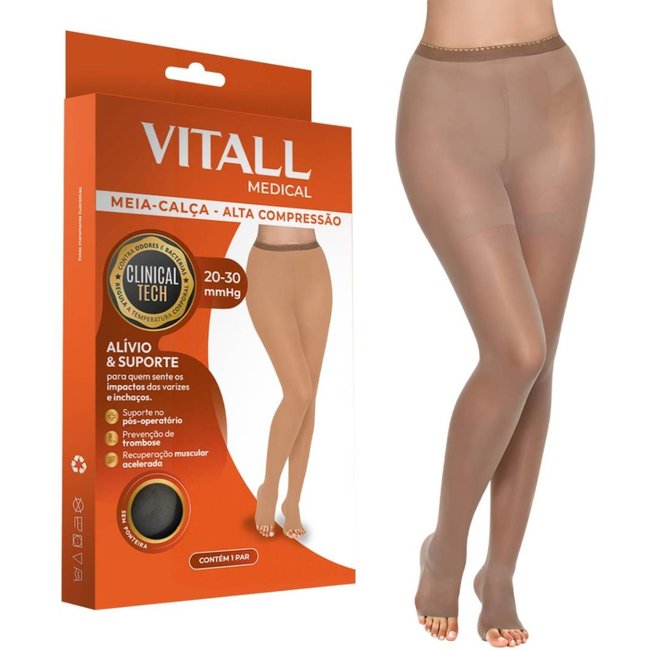 Meia Calça Sem Ponteira Alta Compressão 20-30 mmHg Vitall Medical 1891