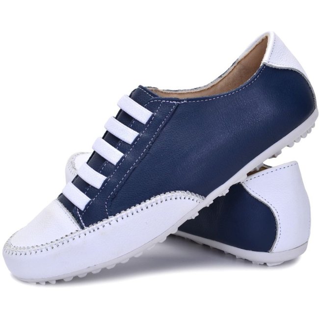 Sapatênis Feminino Azul Marinho e Branco Em Couro Leve