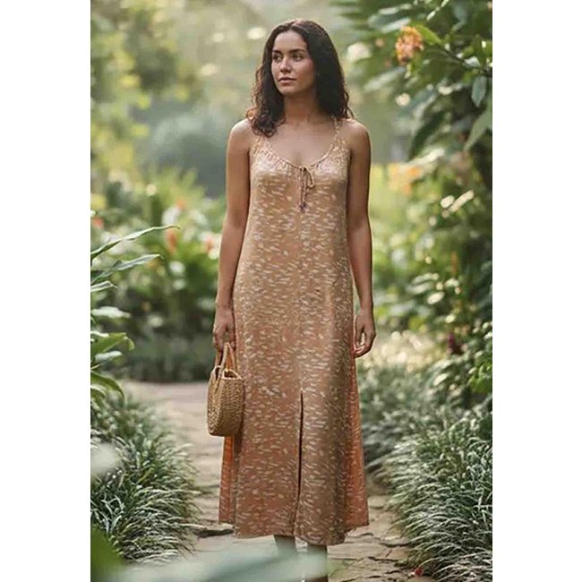 Vestido Longo Amazonia Vital Plano Estampa Dunas Do Nordeste