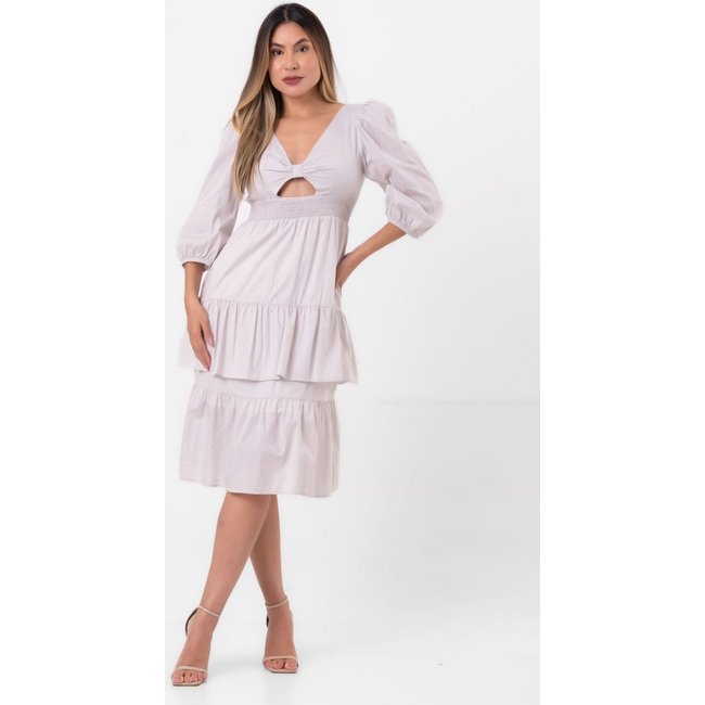 Vestido tricoline camadas cinza pequiá