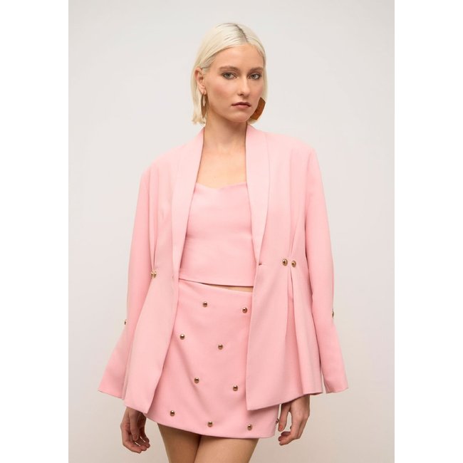 Blazer Iódice Ajustado Manga Longa Padrão Rosa