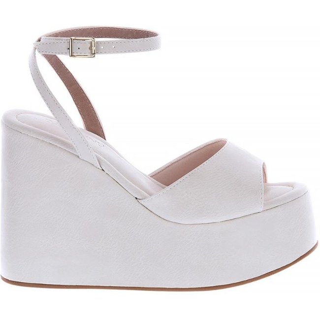 Agatha - Sandália Plataforma Anabela Off White com Tira no Tornozelo Off-white