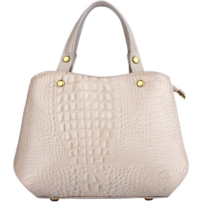 Bolsa baú pequena de couro croco Megan - Marfim