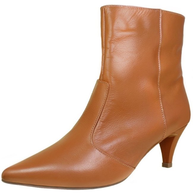 Bota Salto Baixo Fino Cano Curto Bico Fino Luiza Sobreira Caramelo Mod. 2156