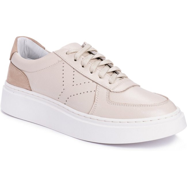 Tênis MY.NA Y4 Couro Legítimo Off White com detalhes em Bege