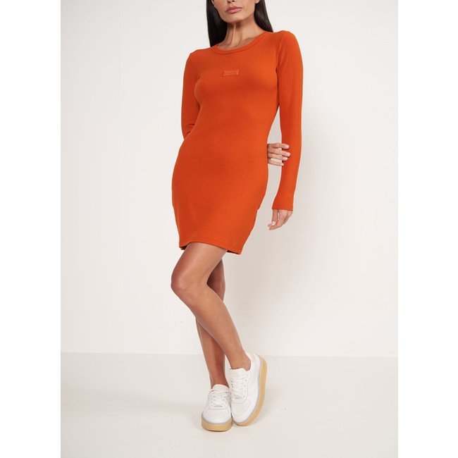 Vestido Canelado Manga Longa Colcci Sport Laranja