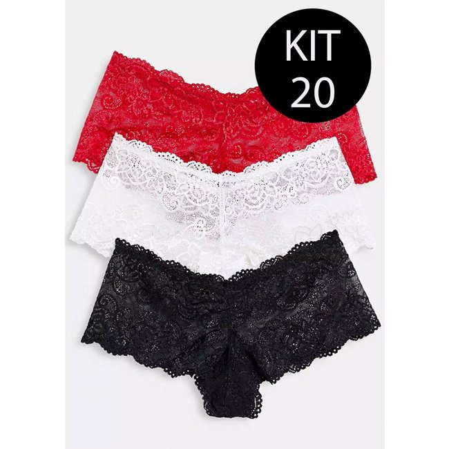 Kit 20 Calcinhas Caleçon Diluxo Renda