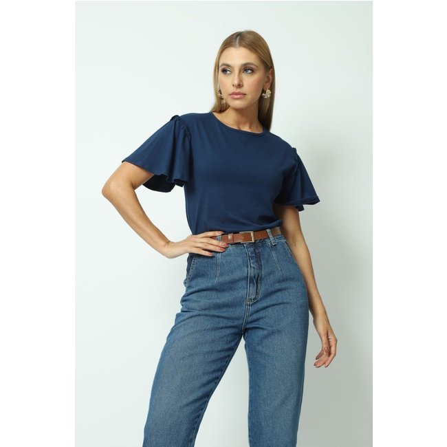 Blusa Detalhe Manga Azul Marinho G Gazzy