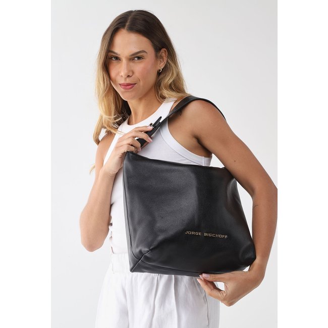 Bolsa Feminina Jorge Bischoff Pequena Logo Metal Preta