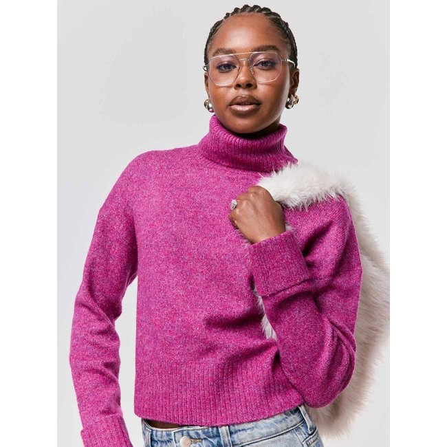 Blusa De Tricô Gola Alta Rosa