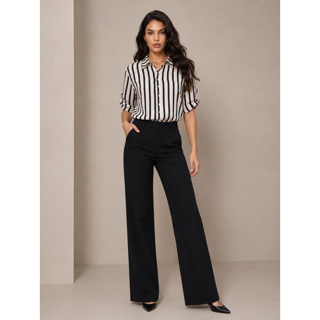 Max Camisa Tricoline Lapetry Feminina Manga Martingale Preta Social