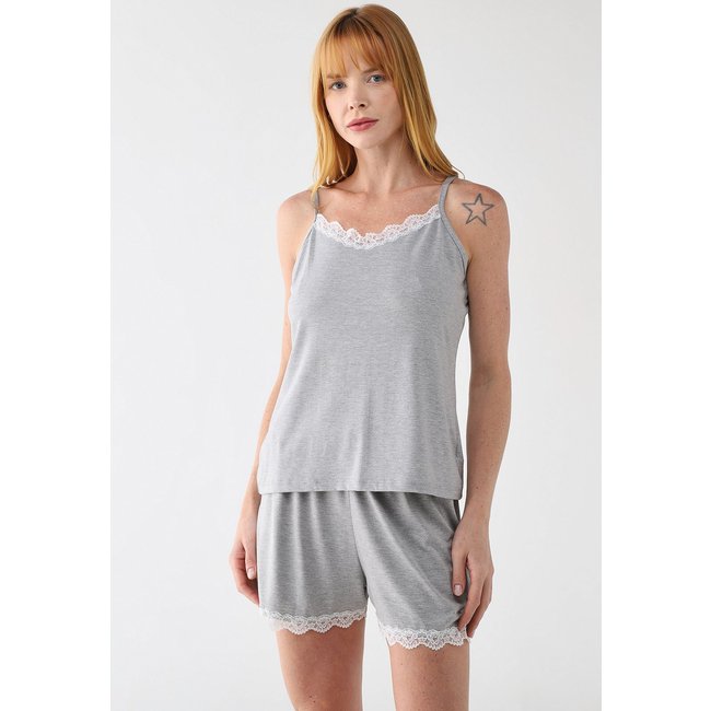 Pijama Curto Feminino Malwee Renda Cinza Mescla