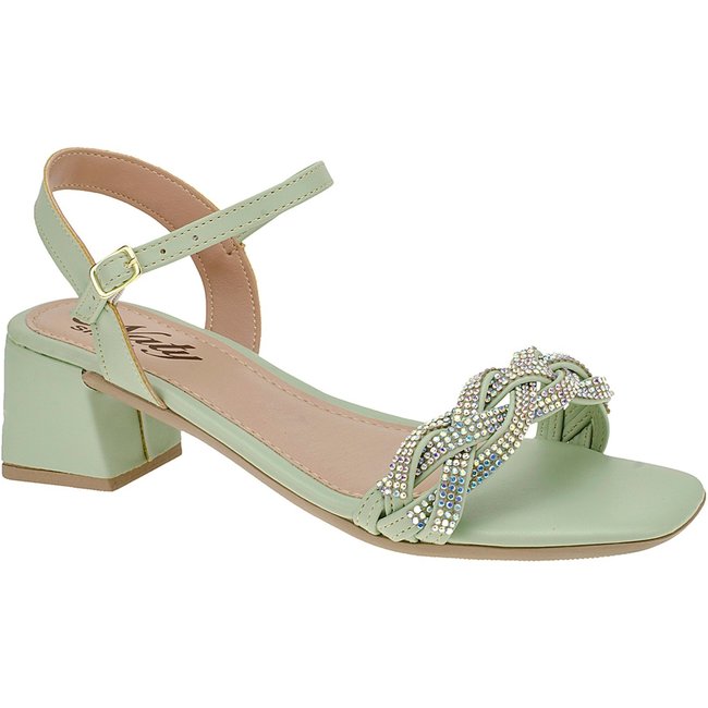 Sandália Salto 5cm Strass Trançado Feminino Mint Naty Shoes