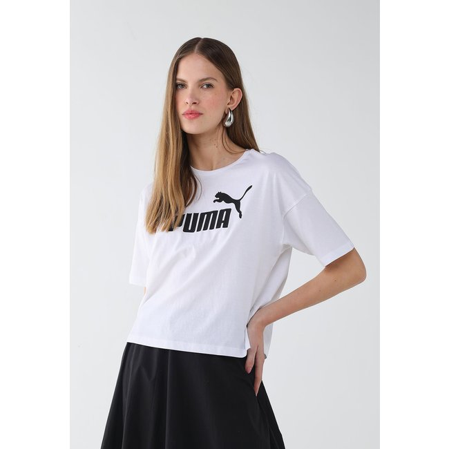 Camiseta Cropped Feminina Puma ESS Logo Branca