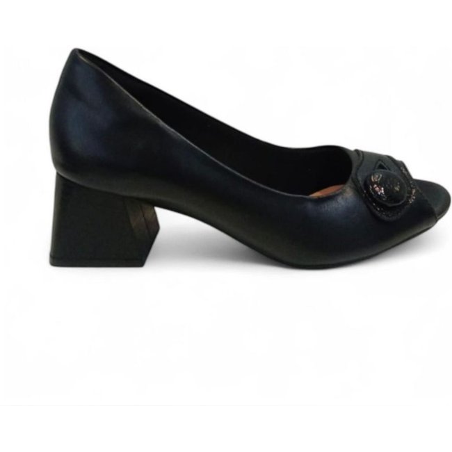 Sapato Peep Toe Feminino Neftali em Couro 55160 Preto