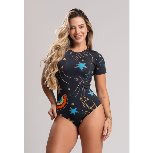 Body MVB Modas Manga Curta Collant Cosmic