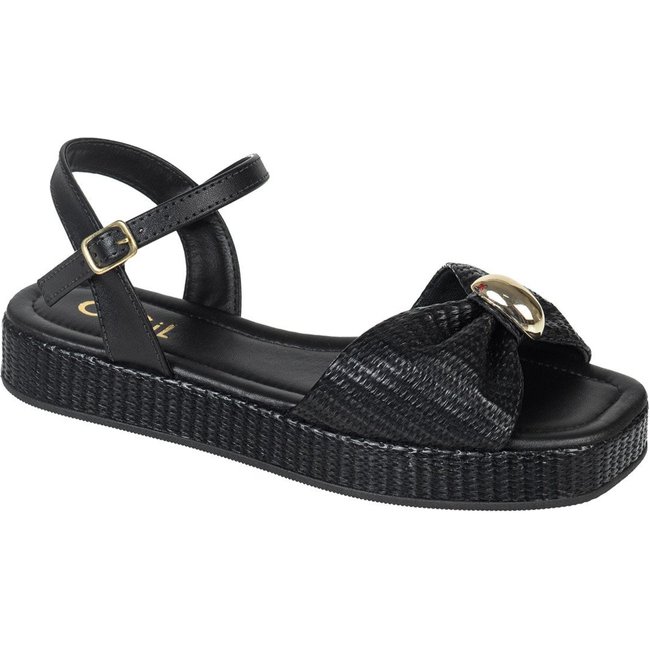 Sandália Feminina GiGiL Flatform Baixo Laço Franzido Enfeite Metalizado Preto