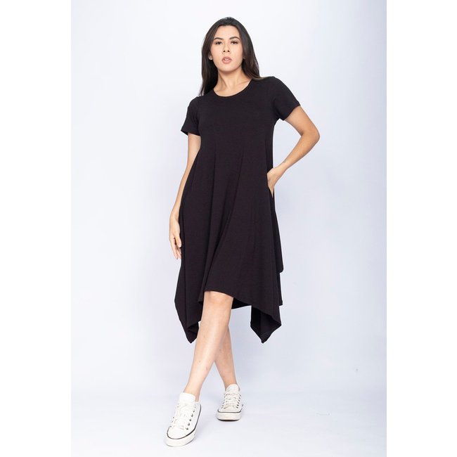 Vestido CabanaFree Sarual Manga Curta Malha Preto