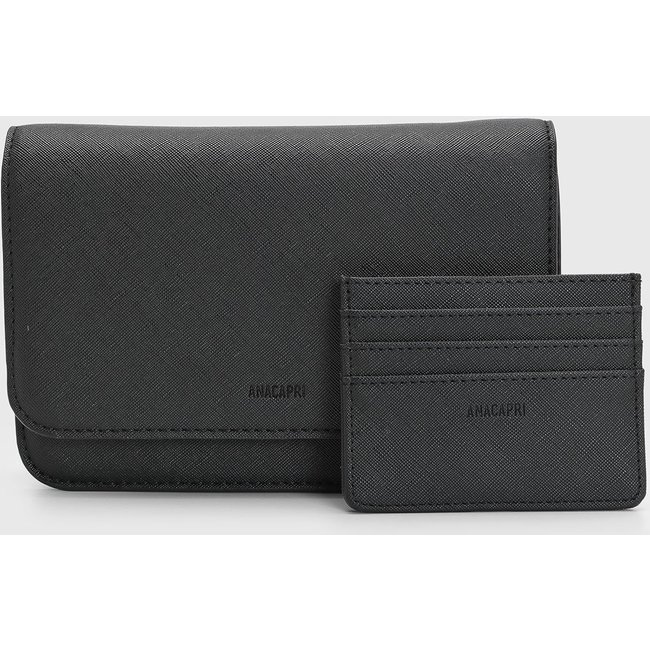 Kit Bolsa e porta cartão Feminina Anacapri Pequena Preta