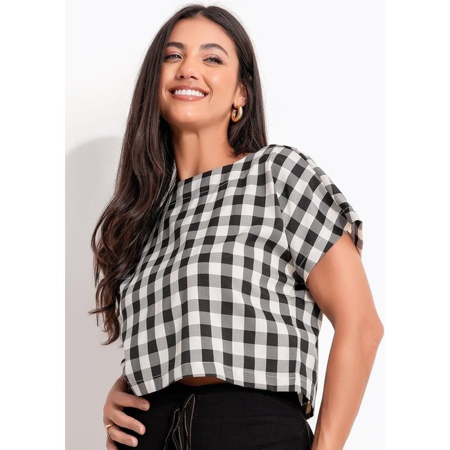 Blusa Em Tecido Plano De Poliéster Quintess Vichy Preto