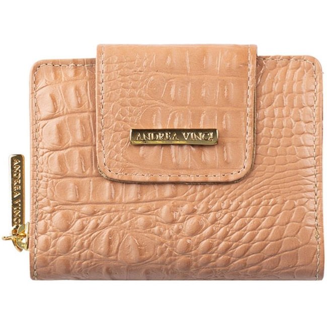 Carteira feminina de couro croco Lolla 10x13cm - Bege