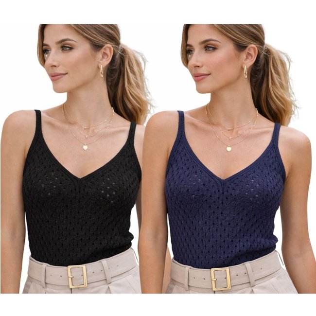 Kit 2 Blusas Regata FMF Feminina Tricô Alça Fina Decote V