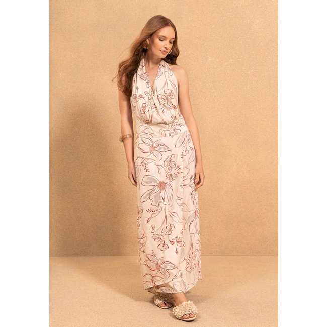 Vestido Longo Transpassado Frente Única Com Decote Em V