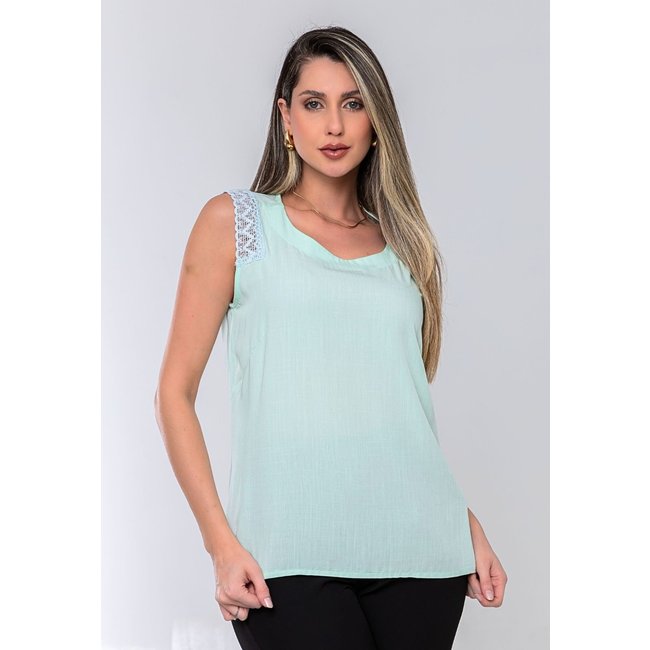 Regata Feminina de Alça com Renda Decote Elegante Moda Verão Verde Oliva Docce Mulher