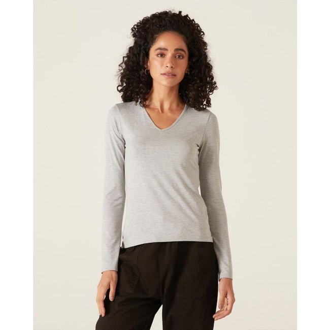 Blusa Básica Feminina Gola V Manga Longa Em Viscose Stretch